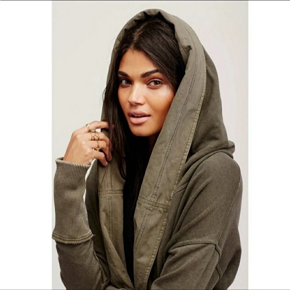 Free People Brentwood Oversized Army Green Casual Jacket Cardigan